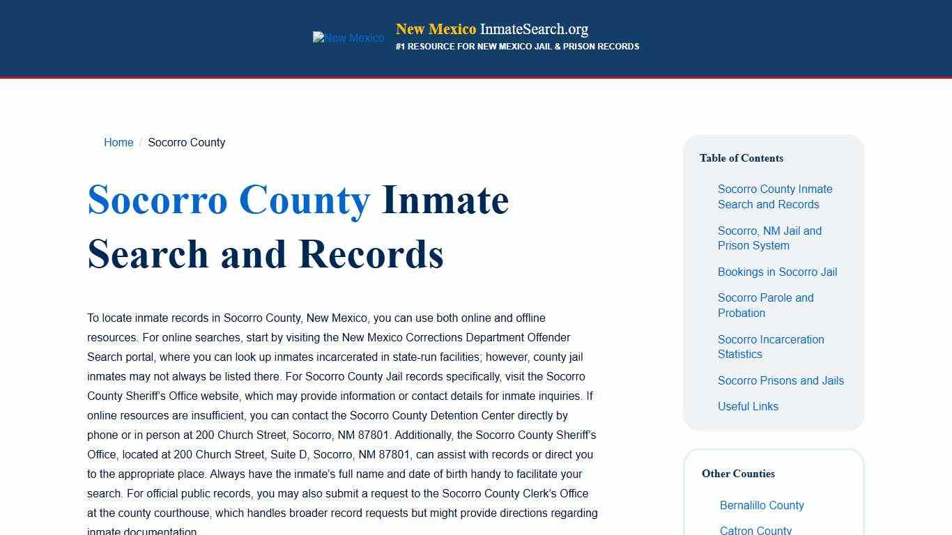 Socorro County, NM Inmate & Jail Records Lookup